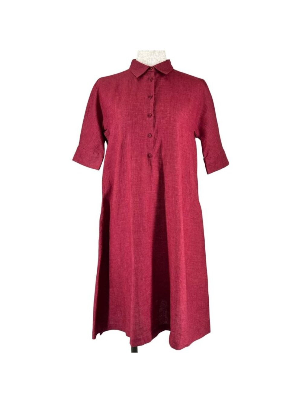 Loro Piana Linen 100% Pullover Shirt Dress Bordeaux 38